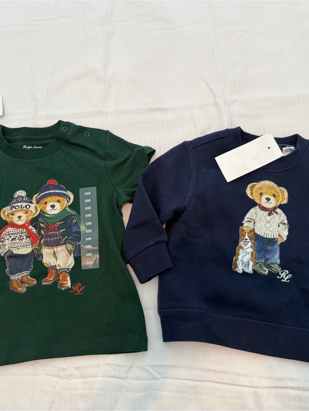 New boys Sz 9 months Polo Ralph Lauren Green Bear & Navy Bear Graphic